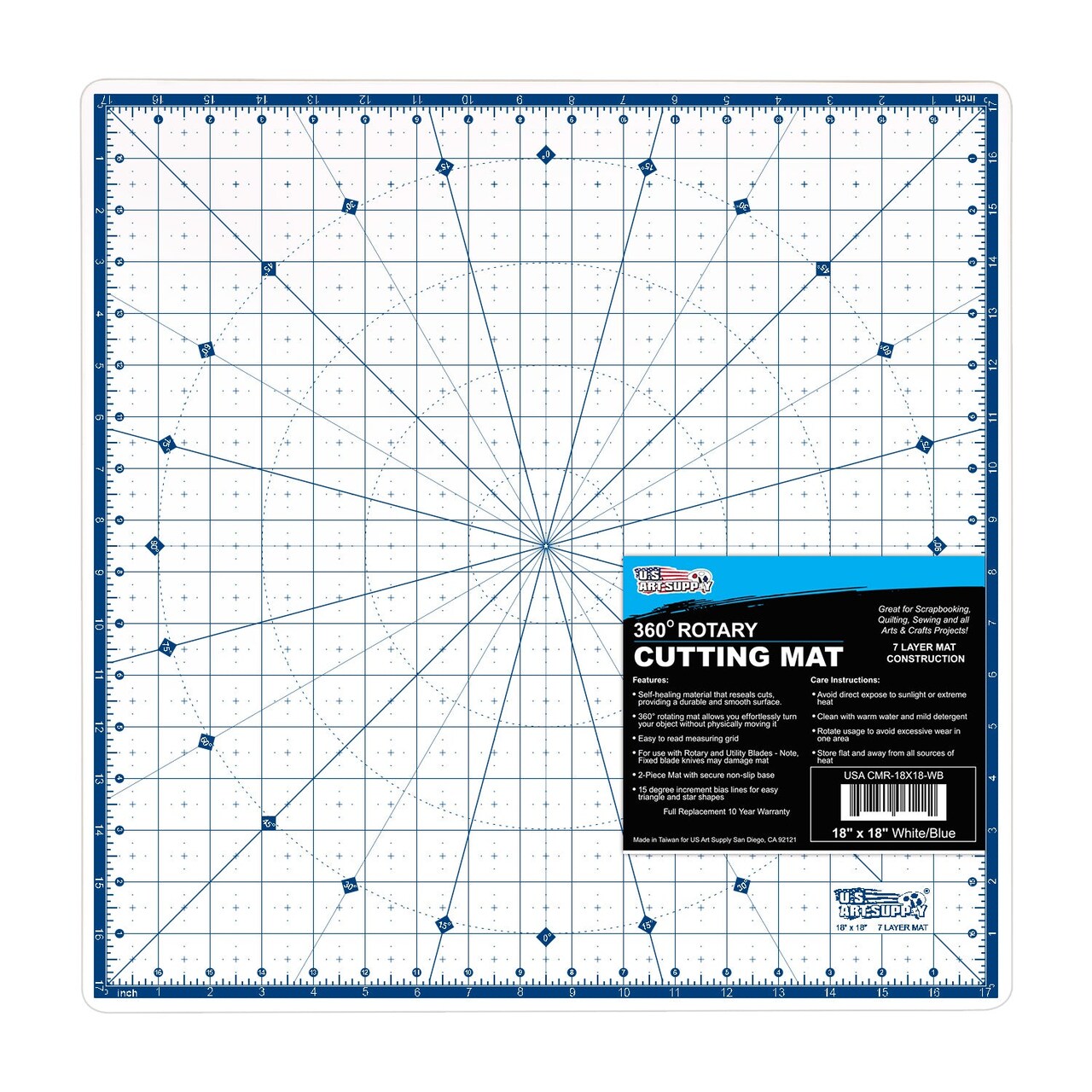 18" x 18" Self-Healing Cutting Mat 7-Ply - Rotary White/Blue Craft Mat, Non-Slip Cutting Mats for Crafts, Sewing, Quilting, Scrapbooking